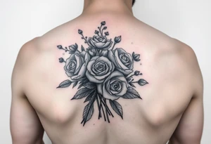 vintage bouquet of wild roses and meadow flowers with morning dew tattoo idea