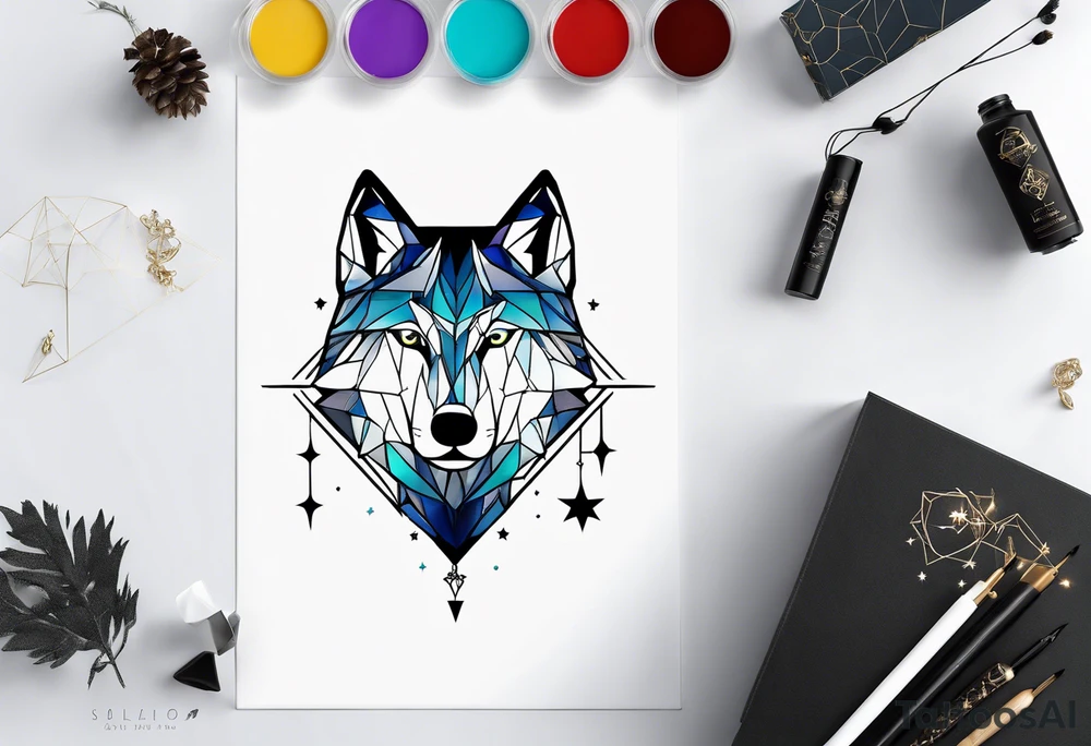 Constellation, two animal wolf, géométric tattoo idea