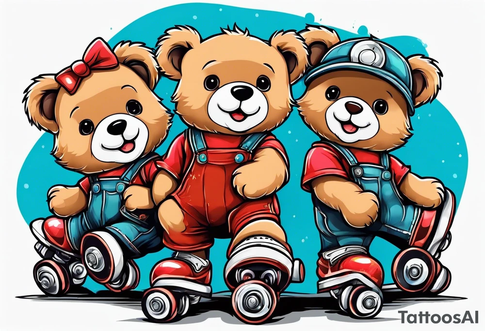 teddy bears wearing roller skates on their feet tattoo idea