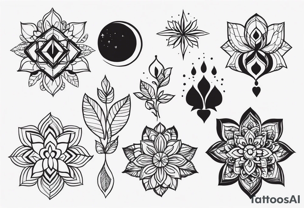 Ромб, цветы, ветки, листья, точки браслет tattoo idea