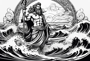 Poseidon steht in einer Welle im Meer tattoo idea
