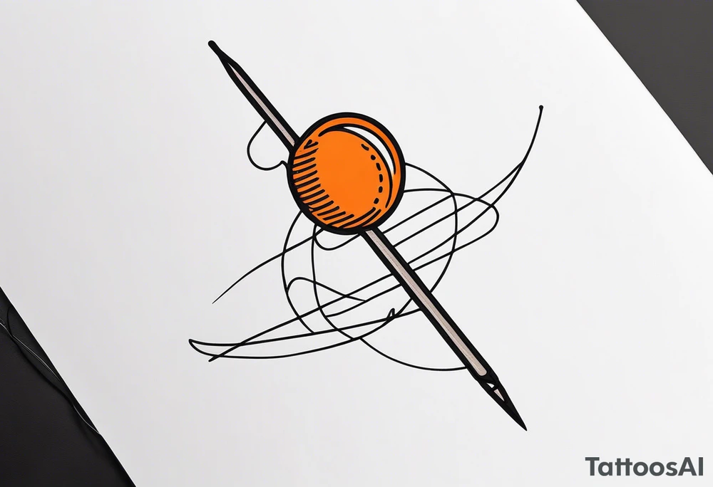 small tattoo. sewing needle and orange thread tattoo idea