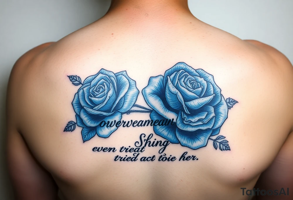 blue roses with the quote She overcame everything that tried to destroy her tattoo idea