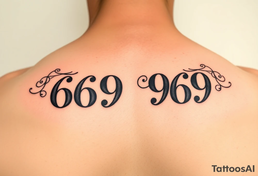 Meaningful memorial tattoo for grandparents with numbers 6669 and 9696 tattoo idea