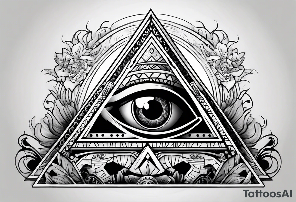 Pyramid with eye and flames tattoo idea