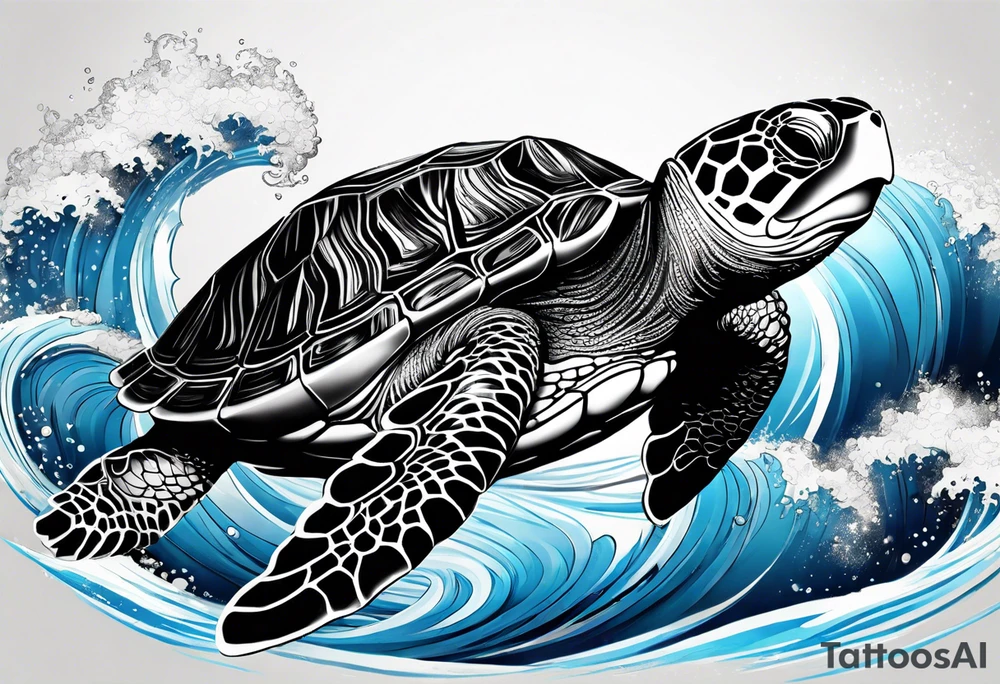 Full sleeve waves black with blue accents
3 turtles tattoo idea