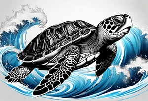 Full sleeve waves black with blue accents
3 turtles tattoo idea