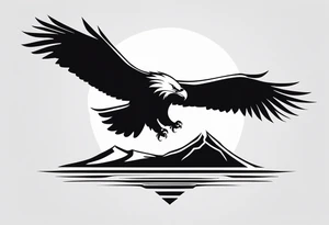 black and white, a flying eagle and a rising sun tattoo idea