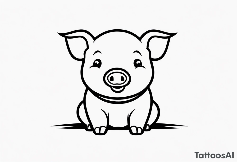 very cute happy piglet with small ears.
outline only.
black and white only.
only show the piglet. no extra lines or decoration.
no black shading.
draw only with very thin lines (1px)

should look like a tattoo that will only take 5 minutes to draw tattoo idea