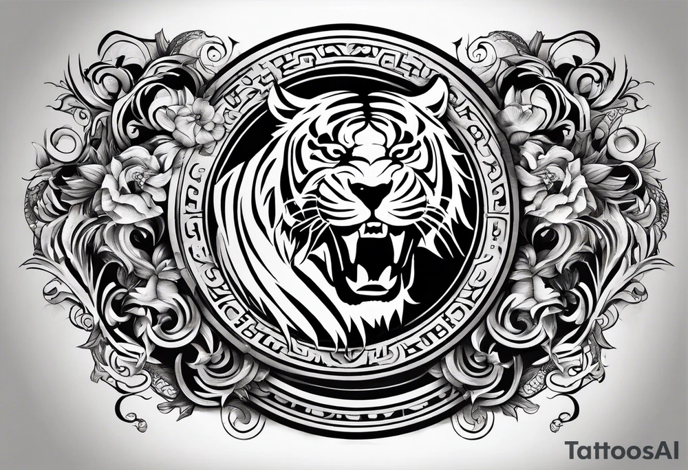 Tiger and lion on a yin yang plate tattoo idea