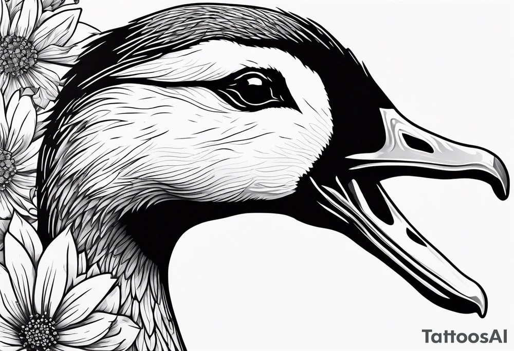 angry canadian goose with flowers side tattoo idea