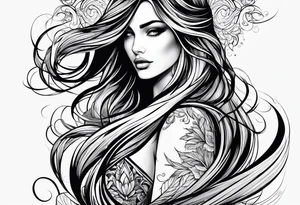 long hair flowing from shoulder to elbow tattoo idea
