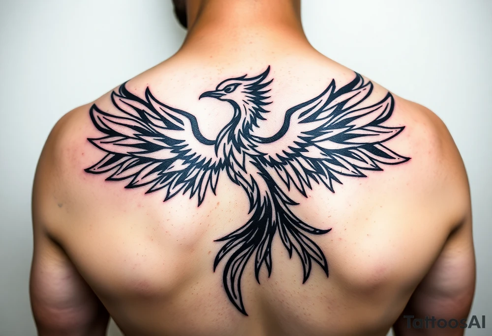 magnificent phoenix rising from golden flames with trailing embers tattoo idea