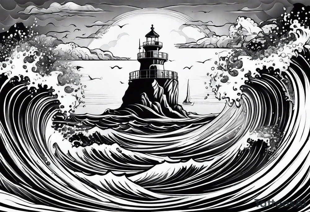 Poseidon steht in einer Welle im Meer tattoo idea