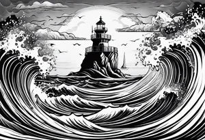 Poseidon steht in einer Welle im Meer tattoo idea