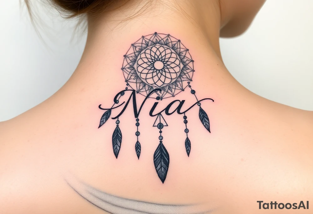 Name Nia in a  dreamcatcher tattoo idea