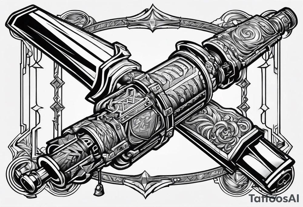 futuristic light saber hilts crossing tattoo idea