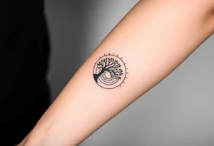 Tree inside of a spiral Fibonacci spiral sun tattoo idea