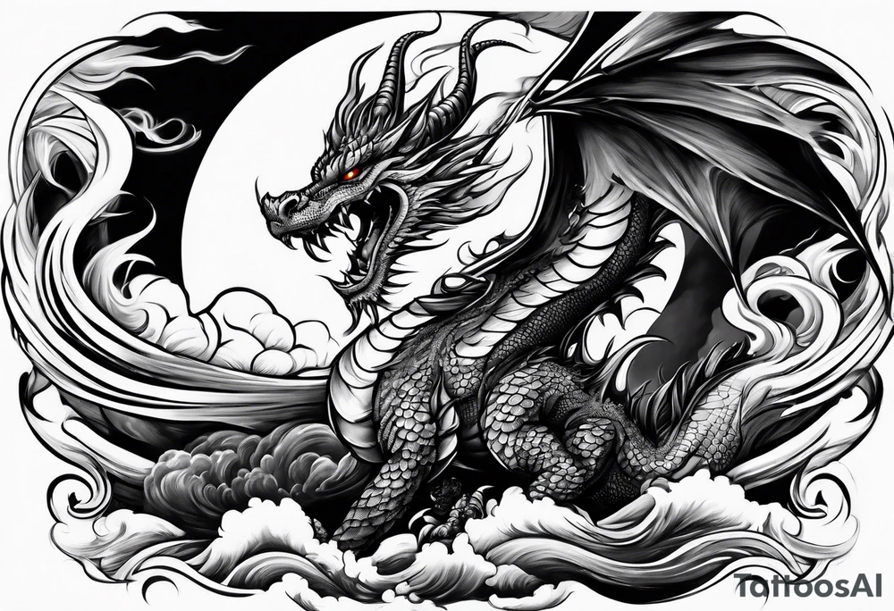 Dragon flames tornado clouds tattoo idea