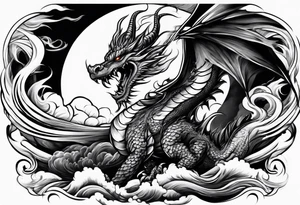 Dragon flames tornado clouds tattoo idea