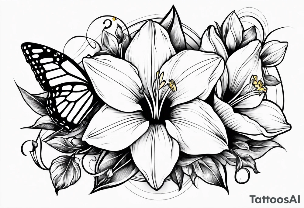 morning glory and daffodil with butterflies tattoo idea
