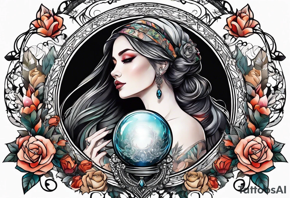 woman holding crystal ball close up tattoo idea