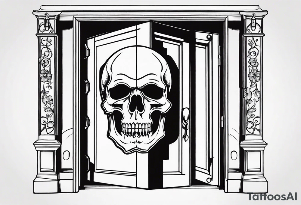 skull behind doors tattoo idea