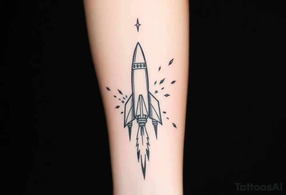 Rocket ship with sparks coming out of the back tattoo idea