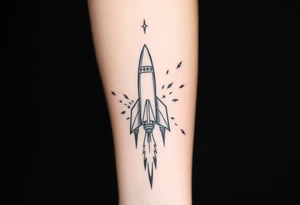 Rocket ship with sparks coming out of the back tattoo idea