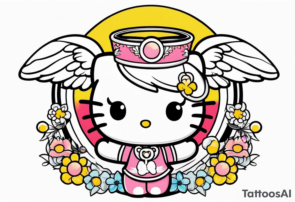 angel hello kitty with halo tattoo idea