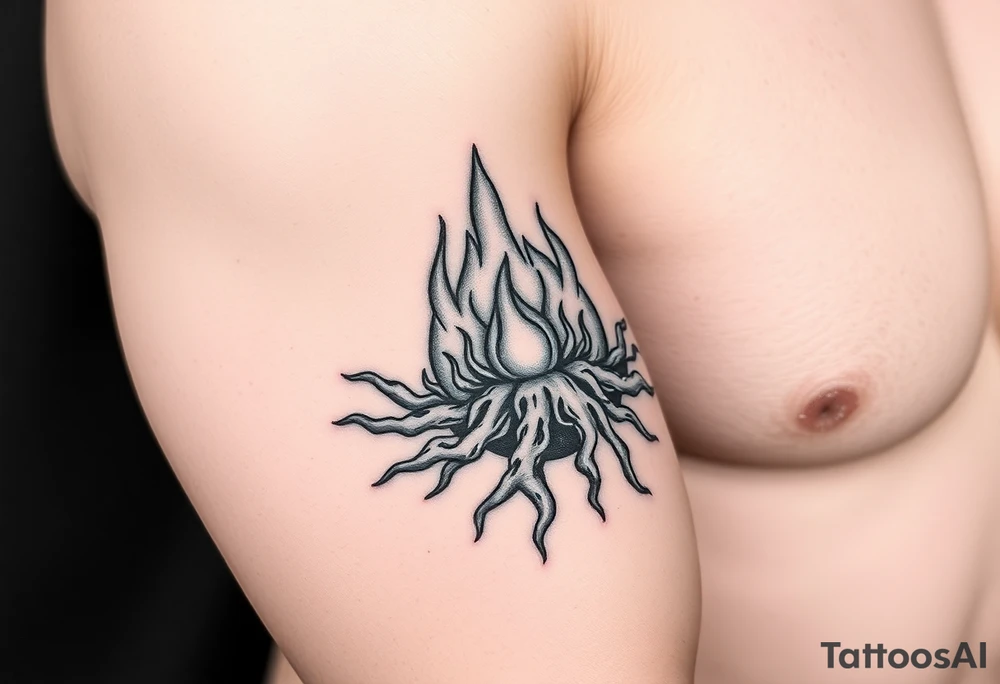 flame in a heavy roots sphere tattoo idea