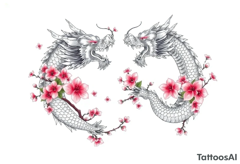 Dragons with cherry blossoms tattoo idea