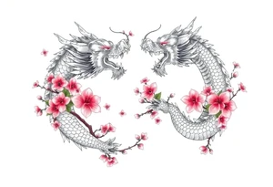 Dragons with cherry blossoms tattoo idea