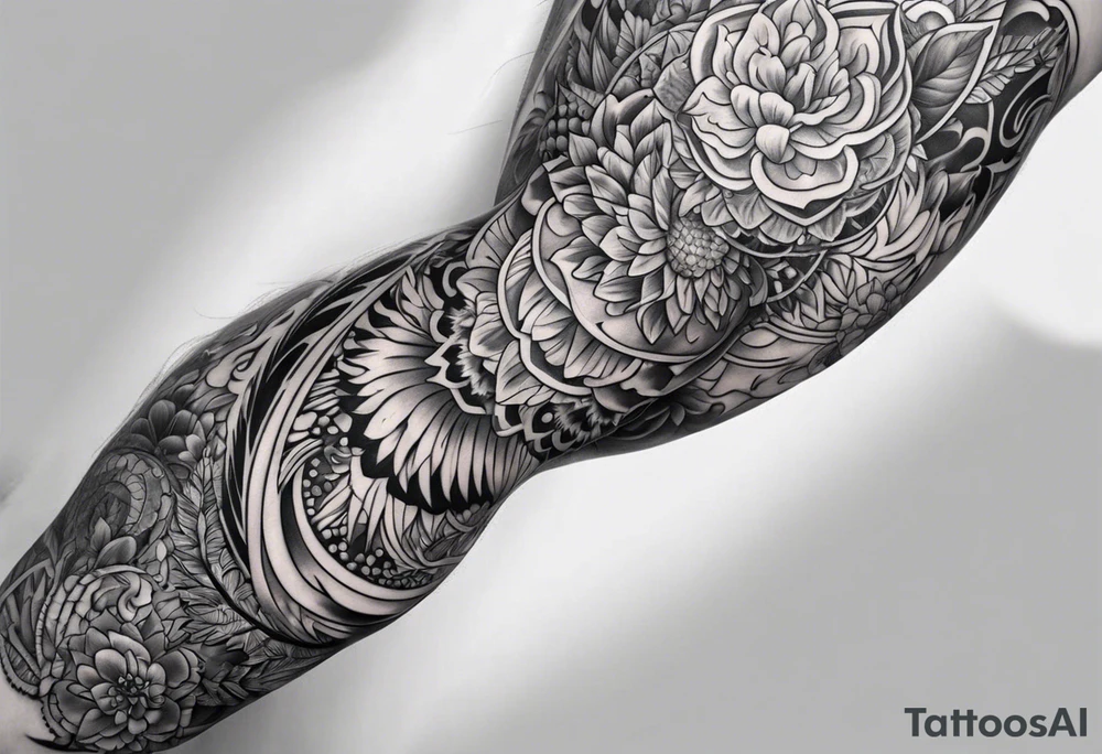 Extreme full LEG sleeve on white background tattoo idea