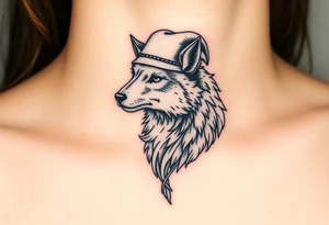 Wolf wearing a sheep like a costume with the sheep's head shapes to a hat tattoo idea