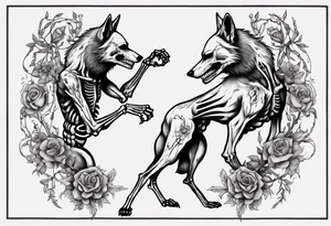 two wolf skeletons dancing tattoo idea