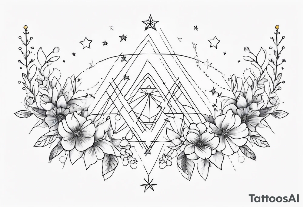 fine line with stars, floral, dots. Sternum tattoo tattoo idea