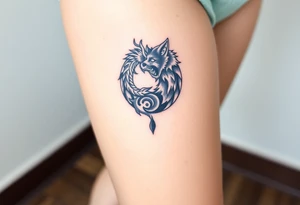 Ying yang symbol with one side a dragon and one side a wolf tattoo idea