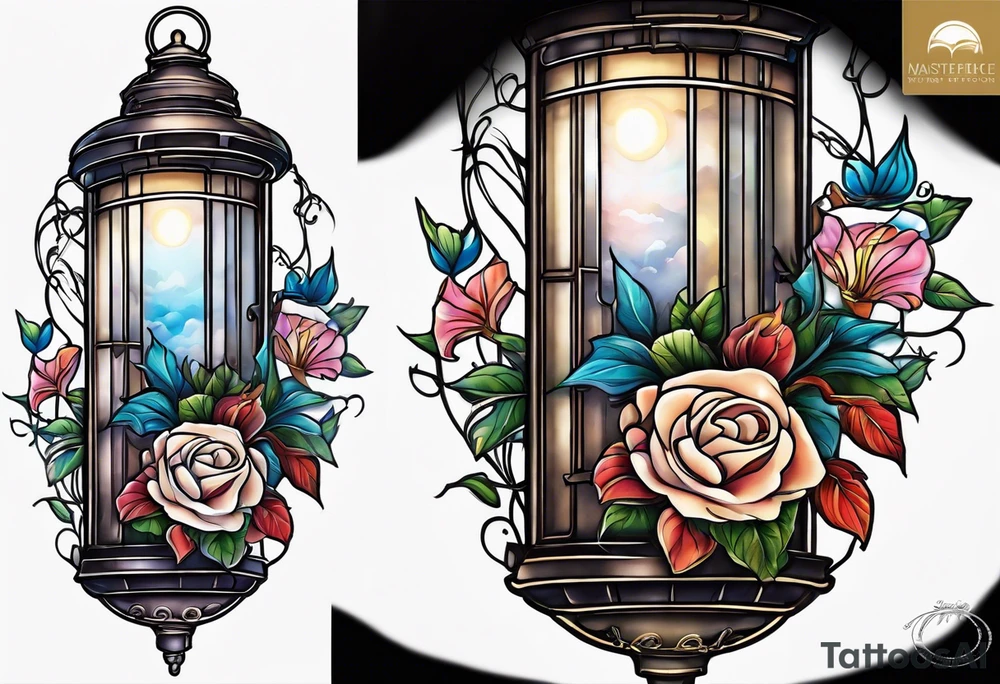 Lantern with Morning Glories tattoo idea