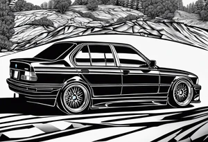 1995 Bmw M5 with blower standing out of hood tattoo idea