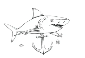 a hammerhead shark under it an anchor,fishes,jellyfisches,octopus. tattoo idea