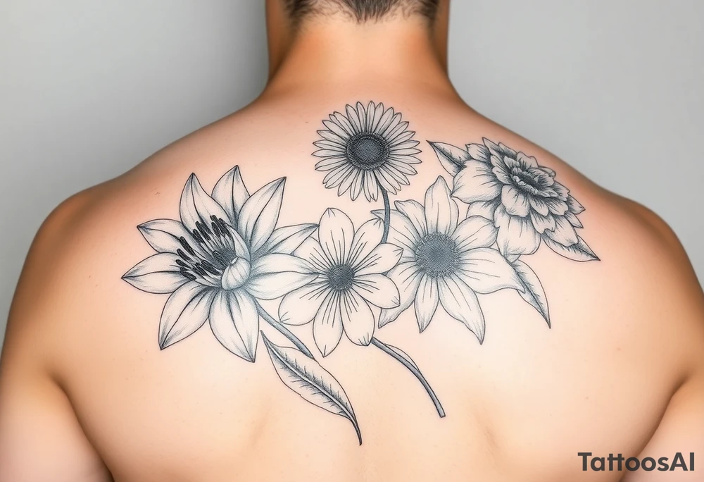 Water lily daisy carnation and chrysanthemum tattoo idea