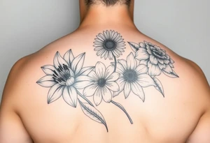 Water lily daisy carnation and chrysanthemum tattoo idea