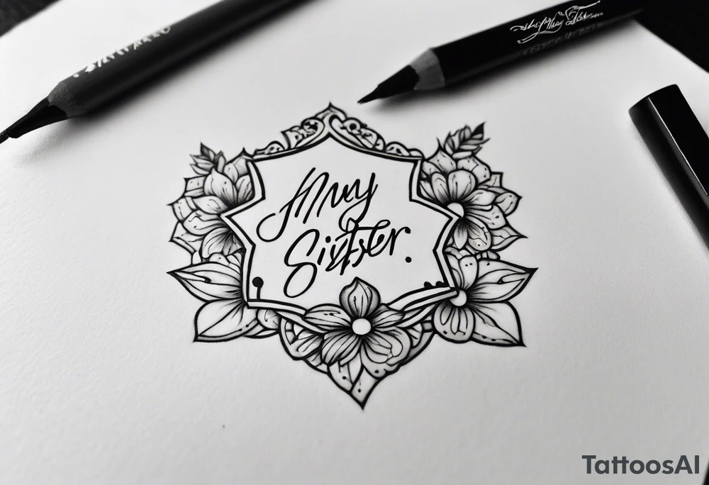 simple, fine line tattoo that includes my sisters handwriting "my favorite sister" and incorporate a single puzzle piece. This will be on my ankle and should be small. Only have one single puzzle piece and have it smaller than the words tattoo idea