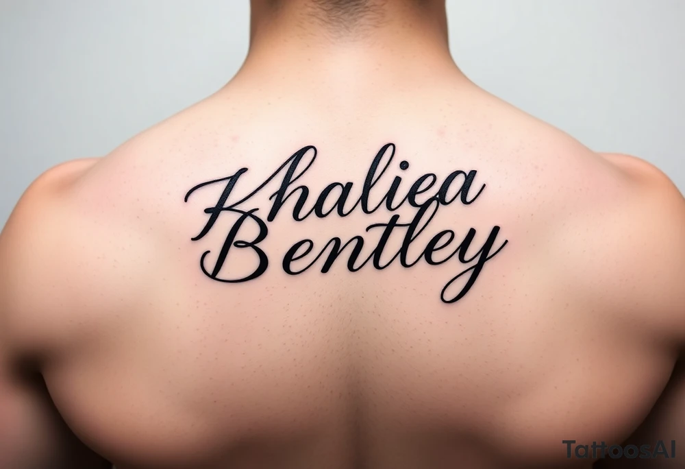 Names Khaliea and Bentley in cursive and intertwined tattoo idea
