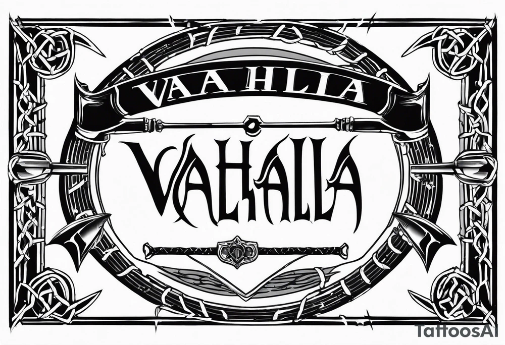Valhalla sword round shield axe barbed wire chains tattoo idea