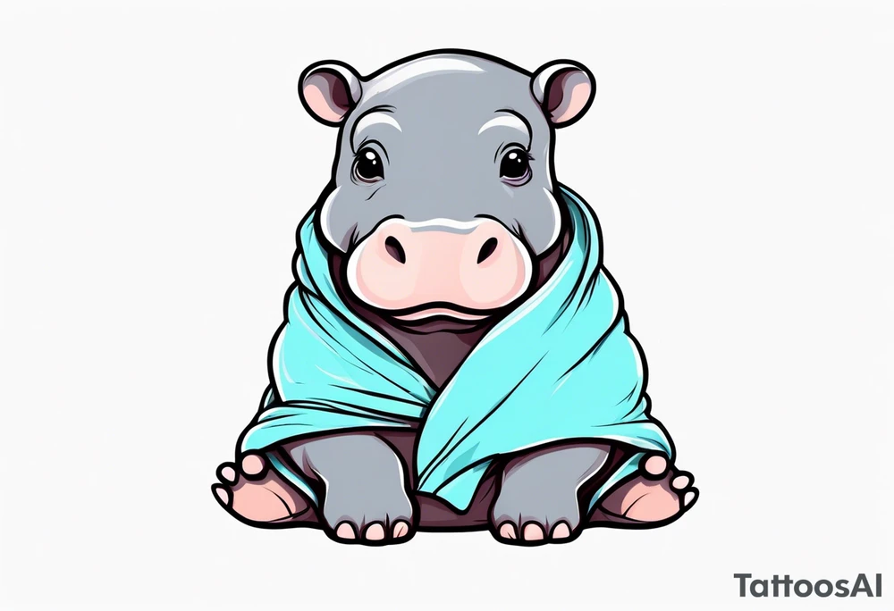Baby hippo sitting wrapped in a swaddle tattoo idea