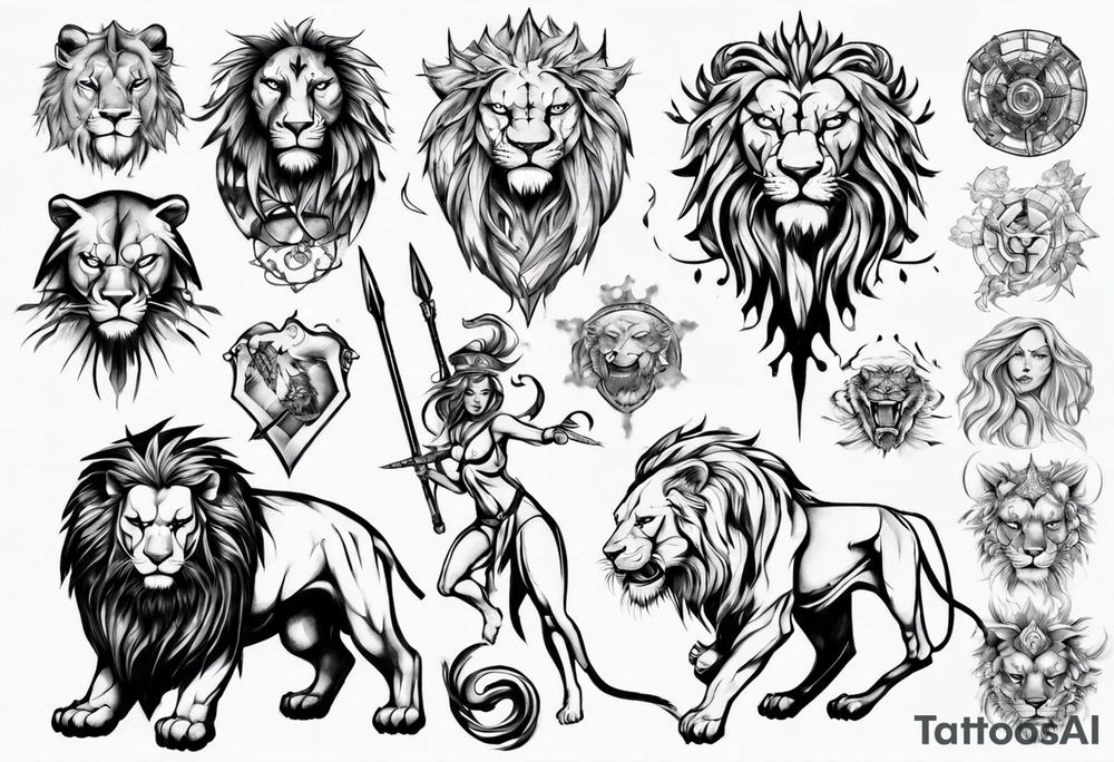 A warrior and a female lion tattoo idea
