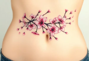 delicate cherry blossoms swirling in spring breeze with petals tattoo idea