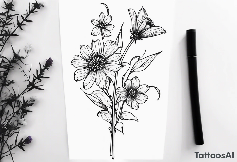 small long stem wildflowers tattoo idea